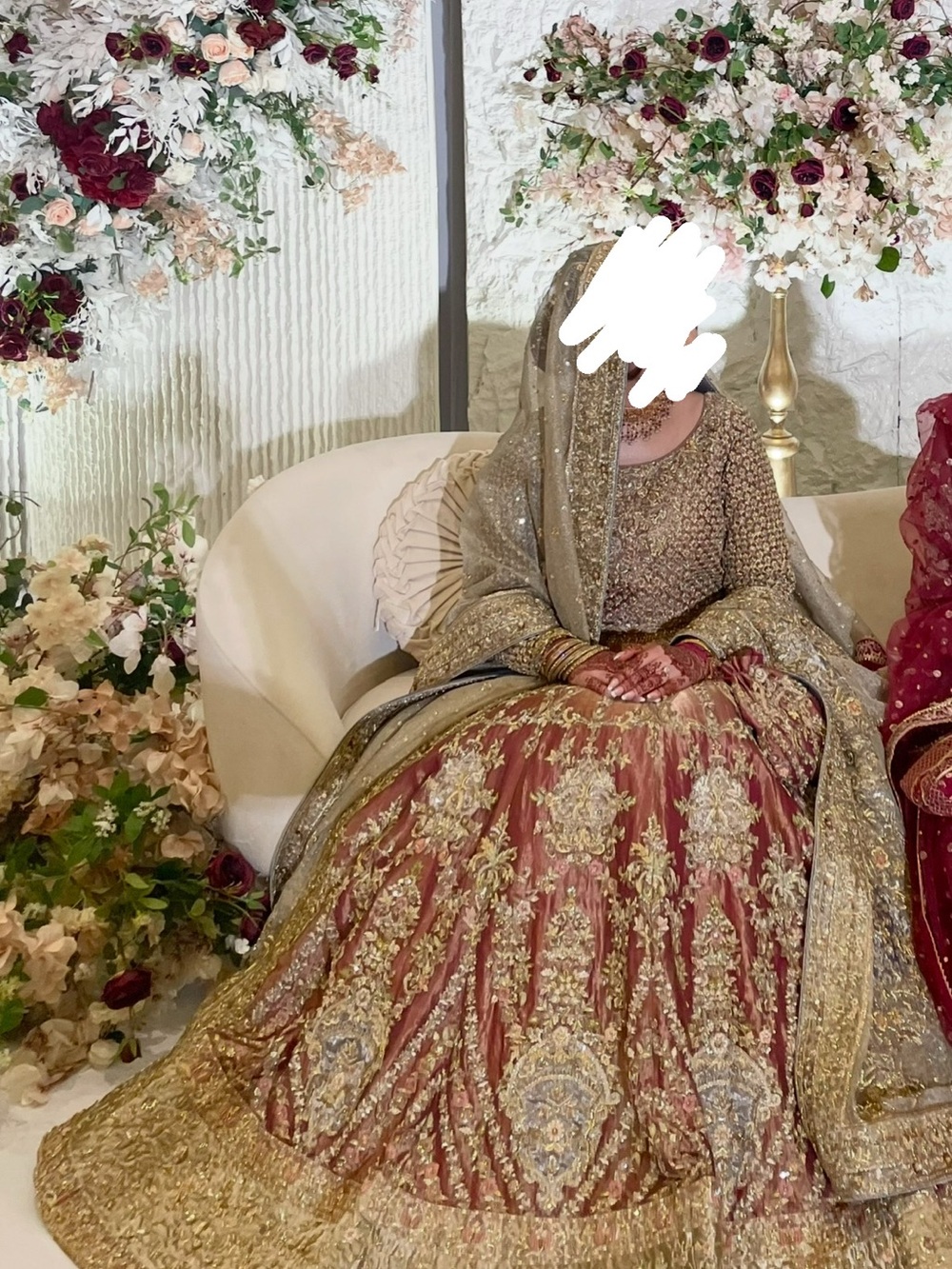 Gold-Embroidered Dusty Rose Bridal Lehenga with Shimmering Dupatta